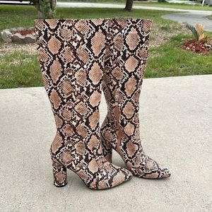 #snake skin faux high heel boots